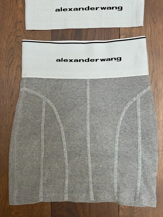 Alexander Wang Grey Logo Crop Tank & Skirt Set - Picture 4 of 5